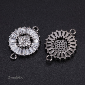 Коннектор с фианитами "Хризантема", gunmetal, 1 шт. (#SVA-FIAN-1026T)