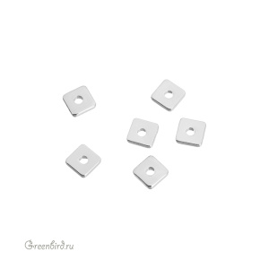 Бусина-разделитель "Квадрат" 4 мм, родий, 1 шт. (#SV1701-Bead-05R)