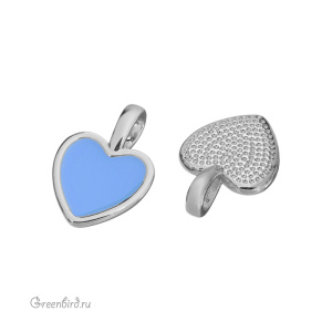 Подвеска с эмалью "Сердечко", родий, голубой, 1 шт. (#SV1701-Pendant-32)