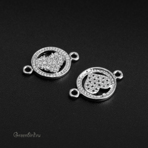 Коннектор с фианитами, родий, 1 шт. (M679), Корея