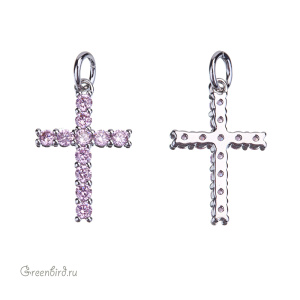 Подвеска "Крестик" с фианитами, родий, Rose (#SVA-FIAN-062R)