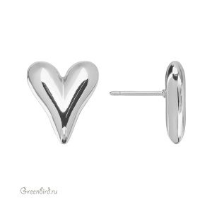 Пуссеты "Объемное сердце", родий, пара (#SVAE-150R)