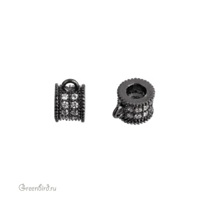 Коннектор-бейл "Рондель" с фианитами, gunmetal, 1 шт. (#SVA-BAIL-13T)