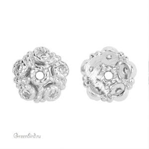 Шапочка с фианитами, родий, 1 шт. (#SVAC-07R)