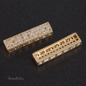 Коннектор для шнуров с фианитами "Планка", золото, 1 шт. (#SVA-FIAN-1165G)