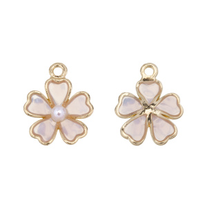 Подвеска "Цветок", жемчуг, золото, розовый, 1 шт. (#CN-PN-061)