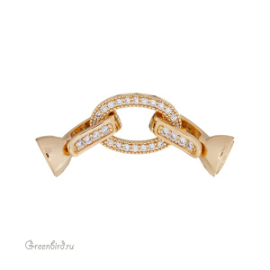 Замок часовой двойной с фианитами "Овал", золото, 1 шт. (#SV1701-Z007-G)