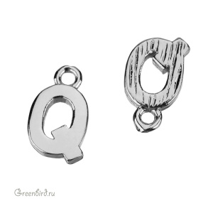Подвеска буква "Q", родий, 1 шт. (#SVA-LR-Q)