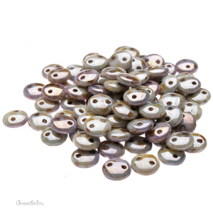 Lentil 2 отверстия 6mm, Luster Marble/Green, 10 гр (#LN02010)