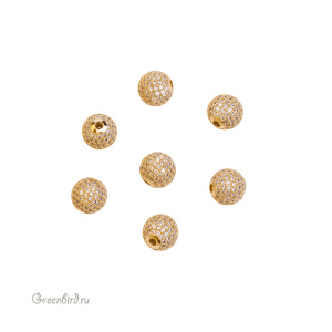 Бусина "Шар" с фианитами, золото, 1 шт. (#SVABM-04G)