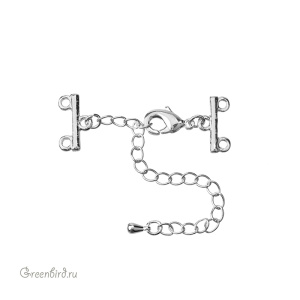 Замок-лобстер с удлинителем и коннекторами на 2 петли, родий (#SV1701-JS-23R)