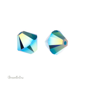 Swarovski 5328 Биконус 8 мм, карибский синий опал радужный 2X (#394AB2), 1 шт.