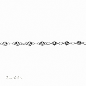 Цепочка декоративная с шариками, родий, 10 см (SVA-Chain-07R)