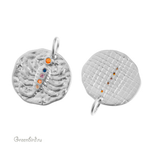 Подвеска с цветными фианитами "Зодиак - Скорпион", родий, 1 шт. (#SVA-ZOD-08R)