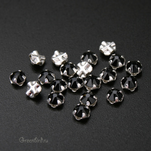 53100 Roses Montees SS12 (3мм) в оправе, серебро – Jet (#280)