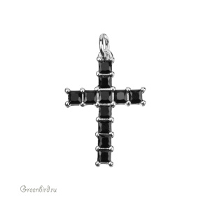 Подвеска "Крестик", кристаллы, родий, Jet (#SVA-FIAN-092R)