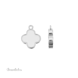 Подвеска "Клевер", с эмалью, родий, белая, 1 шт. (#SV1701-Pendant-65R)