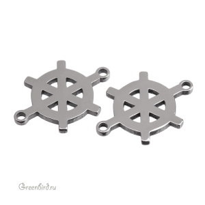 Коннектор плоский "Штурвал", родий, 1 шт. (#SVA-STAMP-19R)