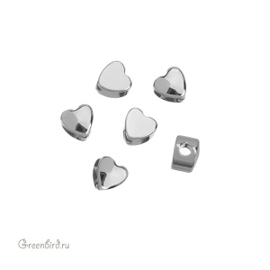 Бусина "Сердечко" 4 мм, родий, 1 шт. (#SV1701-Bead-25R)