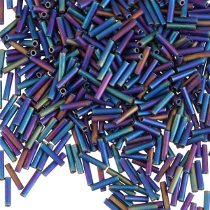 Бисер MIYUKI Slender Bugle 6 мм – Matte Black AB (#401FR), 10 г