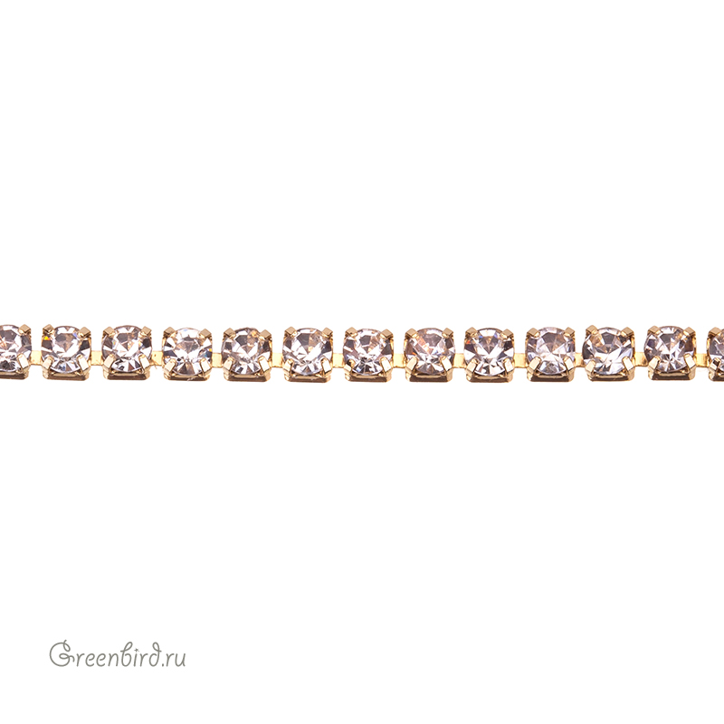 Цепочка со стразами 2 мм, Crystal, золото, 10 см (#RCH-30G)