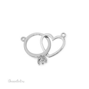 Коннектор-подвеска с фианитом "Кольцо и сердце", родий, 1 шт. (#SVA-FIAN-921R)