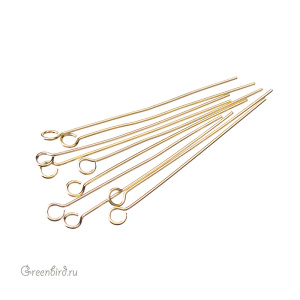 Пины мягкие с колечком 30 мм, золото, 10 шт. (9B635), Корея