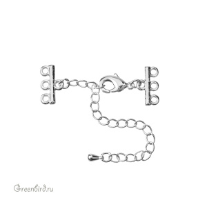 Замок-лобстер с удлинителем и коннекторами на 3 петли, родий (#SV1701-JS-24R)