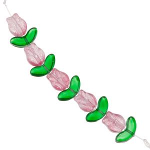 Бусины стеклянные "Цветы", розовый, уп. 5 пар (#SVA-BEAD-61)