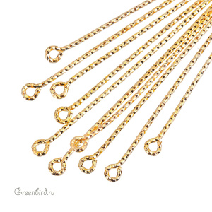 Пины декоративные с колечком 40 мм, золото, 10 шт. (#P10G)