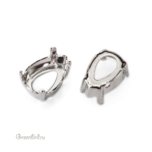 4320 Оправа для Pear Fancy Stone 10х7 мм, томпак/родий