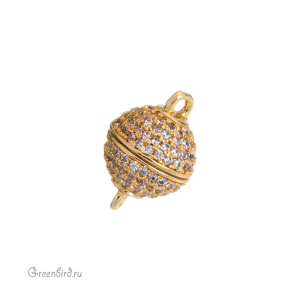 Магнитный замок "Шар" с фианитами, золото (#SVA-JB-01G)