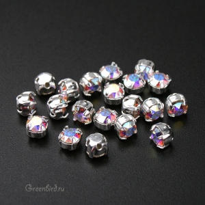 53200 Chaton Montees SS16 (4мм) в оправе, серебро – Crystal AB (#001AB)