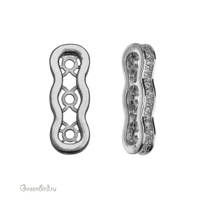 Коннектор-спейсер с фианитами "Тройной", родий, 1 шт. (#SV1701-C57-R)