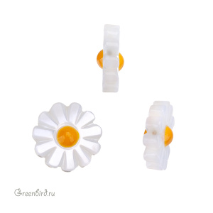 Бусина "Ромашка" 10 мм, белый перламутр, 1 шт. (#SVA-PRL-064)