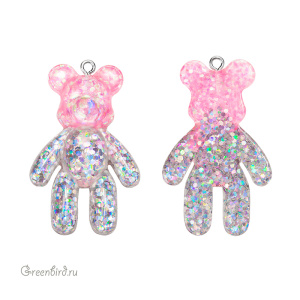 Подвеска "Мишка", серебристый с розовым, 1 шт. (#SVA-BASE-076)