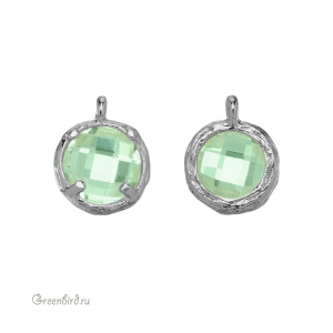 Подвеска круглая с кристаллом, 7,5 мм, родий, Mint Green (#SVA-FIAN-160R)
