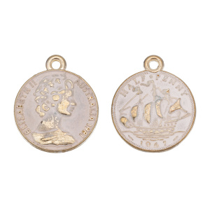 Подвеска "Монета", золото, белый, 1 шт. (#CN-PN-122)