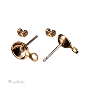 Пуссеты, золото, хирургическая сталь, пара (9B275), Корея