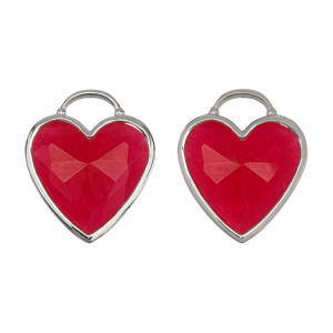 Подвеска "Каменное сердце большое", родий, красный, 1 шт. (#SH-PND-125R)