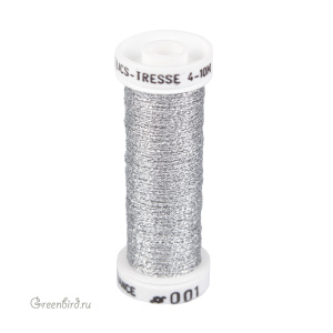 Металлизированная нить Tresse #4 AVAS, серебро, 10 м (#4-001)