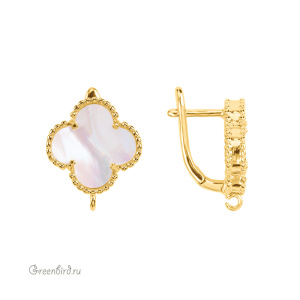 Швензы с английским замком "Клевер" 15x18, перламутр/золото, пара (#SV1701-3064G)