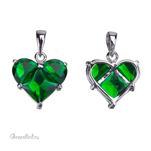 Подвеска "Сердце" с фианитами, родий, Emerald (#SVA-FIAN-044R)