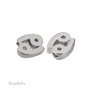 Бусина фигурная "Зодиак - Рак", матовый родий, 1 шт. (9JJ277), Корея