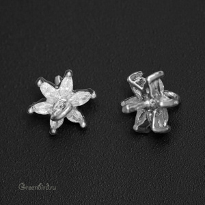 Подвеска-шапочка для вклеивания с фианитами "Цветок", родий, 1 шт. (#SVA-FIAN-845R)