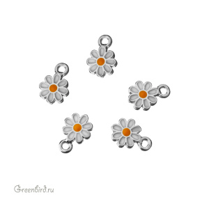 Подвеска с эмалью "Маргаритка", родий, 1 шт. (#SV1701-Pendant-54R)