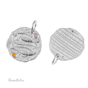 Подвеска с цветными фианитами "Зодиак - Рыбы", родий, 1 шт. (#SVA-ZOD-12R)