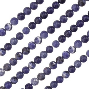 Бусины Содалит 8 мм, круглые, синий, нить (#SVA-NTS-32)