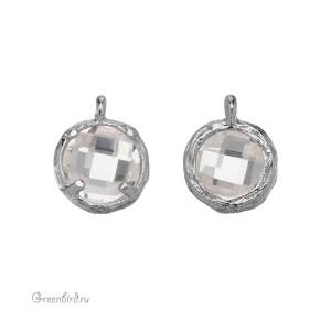 Подвеска круглая с кристаллом, 7,5 мм, родий, Crystal (#SVA-FIAN-159R)