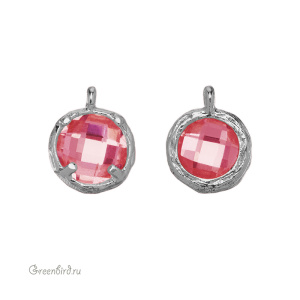 Подвеска круглая с кристаллом, 7,5 мм, родий, Padparadscha (#SVA-FIAN-163R)